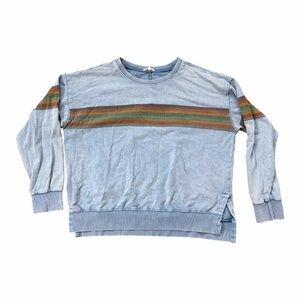 EASEL OVERSIZED LONG SLEEVE CREW NECK SWEATSHIRT WITH MULTICOLOR STRIPES LARGE